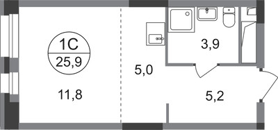 Планировка студии(квартира) площадью 25.9 квадратных метров в ЖК “ЖК Первый Московский”