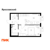 Планировка однокомнатной(квартира) площадью 37.6 квадратных метров в “ЖК Ярославский”