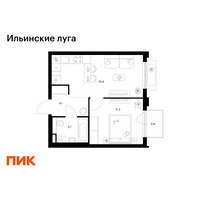 Планировка однокомнатной(квартира) площадью 36.5 квадратных метров в “ЖК Ильинские луга”
