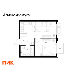 Планировка однокомнатной(квартира) площадью 36.5 квадратных метров в ЖК “ЖК Ильинские луга”