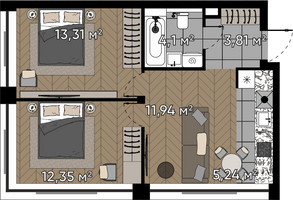 Планировка двухкомнатной(квартира) площадью 50.8 квадратных метров в “ЖК Квартал Серебряный бор”