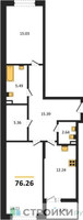 Планировка двухкомнатной(квартира) площадью 76.26 квадратных метров в “ЖК Riga Hills (Рига Хиллс)”