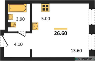 Планировка студии(квартира) площадью 26.6 квадратных метров в “ЖК Skolkovo ONE (Сколково Уан)”