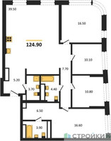 Планировка 4+ комнатной(квартира) площадью 124.4 квадратных метров в “Архитектурный проект U2 (ЮТУ)”