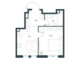 Планировка однокомнатной(квартира) площадью 36.1 квадратных метров в ЖК “ЖК Level Нижегородская”