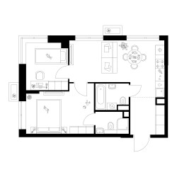 Планировка двухкомнатной(квартира) площадью 50.6 квадратных метров в ЖК “Квартал Мит”