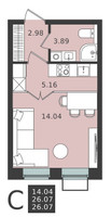 Планировка студии(квартира) площадью 26.07 квадратных метров в “ЖК Мишино-2”