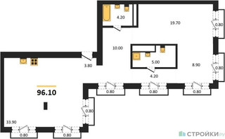 Планировка двухкомнатной(квартира) площадью 96.1 квадратных метров в “ЖК Квартал Метроном”