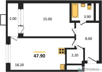 Планировка однокомнатной(квартира) площадью 47.9 квадратных метров в ЖК “ЖК Вереск”