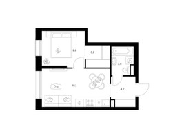 Планировка однокомнатной(квартира) площадью 34.7 квадратных метров в “ЖК Москворечье”