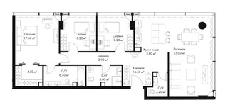 Планировка трехкомнатной(квартира) площадью 113.4 квадратных метров в “ЖК Слава”
