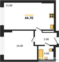 Планировка однокомнатной(квартира) площадью 44.7 квадратных метров в “ЖК МАРК”