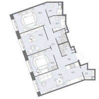 Планировка 4+ комнатной(квартира) площадью 96.2 квадратных метров в “ЖК Родина Переделкино”
