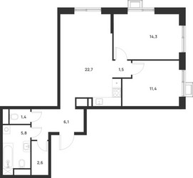 Планировка двухкомнатной(квартира) площадью 65.8 квадратных метров в ЖК “ЖК Форевиль”