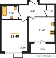 Планировка однокомнатной(квартира) площадью 38.4 квадратных метров в “ЖК ЮЖНАЯ БИТЦА”