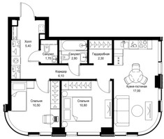 Планировка двухкомнатной(квартира) площадью 56.6 квадратных метров в “ЖК Cityzen (Ситизен)”