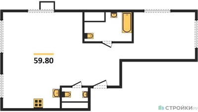 Планировка двухкомнатной(квартира) площадью 59.8 квадратных метров в ЖК “ЖК Сиреневый парк”