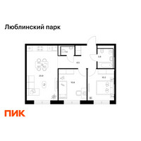 Планировка двухкомнатной(квартира) площадью 55.6 квадратных метров в “ЖК Люблинский парк”