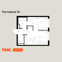 Планировка однокомнатной(квартира) площадью 31.3 квадратных метров в “ЖК Руставели 14”