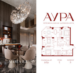 Планировка трехкомнатной(квартира) площадью 107.6 квадратных метров в ЖК “ЖК АУРА”