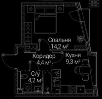 Планировка однокомнатной(квартира) площадью 32.1 квадратных метров в “ЖК СЕЗАР БУДУЩЕЕ”