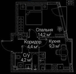 Планировка однокомнатной(квартира) площадью 32.1 квадратных метров в ЖК “ЖК СЕЗАР БУДУЩЕЕ”