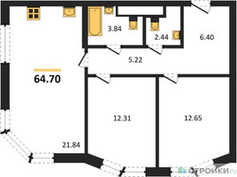 Планировка двухкомнатной(квартира) площадью 64.7 квадратных метров в “ЖК Sezar City (Сезар Сити)”