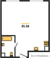 Планировка однокомнатной(квартира) площадью 36.8 квадратных метров в “ЖК Зорге 9”