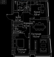 Планировка двухкомнатной(квартира) площадью 55.2 квадратных метров в “ЖК СЕЗАР БУДУЩЕЕ”