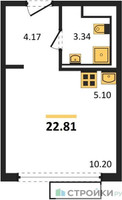 Планировка студии(квартира) площадью 22.81 квадратных метров в “ЖК Пригород Лесное”