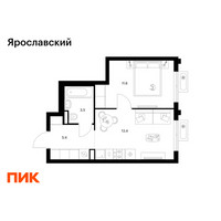 Планировка однокомнатной(квартира) площадью 33.9 квадратных метров в “ЖК Ярославский”