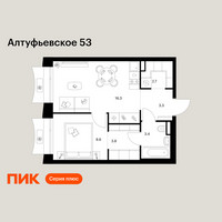Планировка однокомнатной(квартира) площадью 38.1 квадратных метров в “ЖК Алтуфьевское 53”