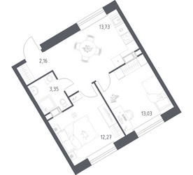 Планировка двухкомнатной(квартира) площадью 44.54 квадратных метров в ЖК “ЖК ЭкоБунино (Южное Бунино)”