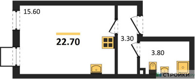 Планировка студии(квартира) площадью 22.7 квадратных метров в ЖК “ЖК Лучи-2”