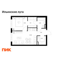Планировка однокомнатной(квартира) площадью 36.49 квадратных метров в “ЖК Ильинские луга”