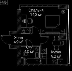 Планировка однокомнатной(квартира) площадью 32.4 квадратных метров в ЖК “ЖК СЕЗАР БУДУЩЕЕ”