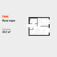 Планировка однокомнатной(квартира) площадью 32.1 квадратных метров в “ЖК Яуза Парк (Мытищи)”