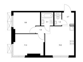 Планировка двухкомнатной(квартира) площадью 45.5 квадратных метров в “ЖК Руставели 14”