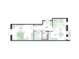 Планировка двухкомнатной(квартира) площадью 67.5 квадратных метров в ЖК “ЖК G3 Театральный”