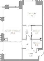Планировка однокомнатной(квартира) площадью 63 квадратных метров в ЖК “ЖК Коллекция Лужники”