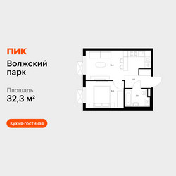 Планировка однокомнатной(квартира) площадью 32.3 квадратных метров в ЖК “ЖК Волжский Парк”