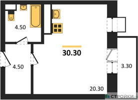 Планировка студии(квартира) площадью 29 квадратных метров в “ЖК Идеал”