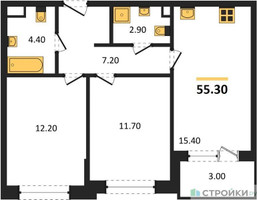 Планировка двухкомнатной(квартира) площадью 55.3 квадратных метров в “Жилые кварталы Белый Град”