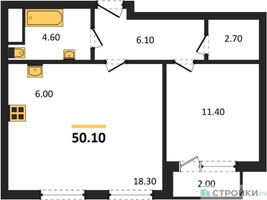 Планировка однокомнатной(квартира) площадью 50.1 квадратных метров в “Квартал Филатов луг”