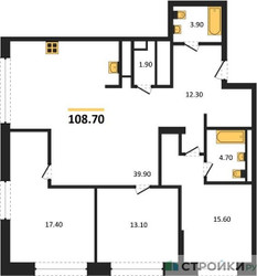 Планировка трехкомнатной(квартира) площадью 108.7 квадратных метров в ЖК “ЖК Ренессанс”