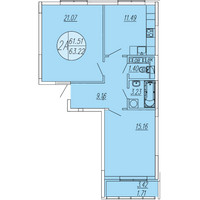 Планировка двухкомнатной(квартира) площадью 61.71 квадратных метров в “ЖК Шолохово”