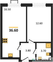 Планировка однокомнатной(квартира) площадью 35.7 квадратных метров в “ЖК Лучи-2”