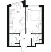 Планировка однокомнатной(квартира) площадью 42.3 квадратных метров в “ЖК Нексус от Аквилон”