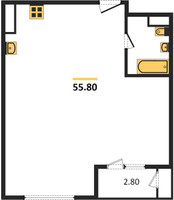Планировка однокомнатной(апартаменты) площадью 55.8 квадратных метров в “ЖК Silver”