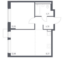 Планировка однокомнатной(квартира) площадью 42.89 квадратных метров в “ЖК Квартал Западный”